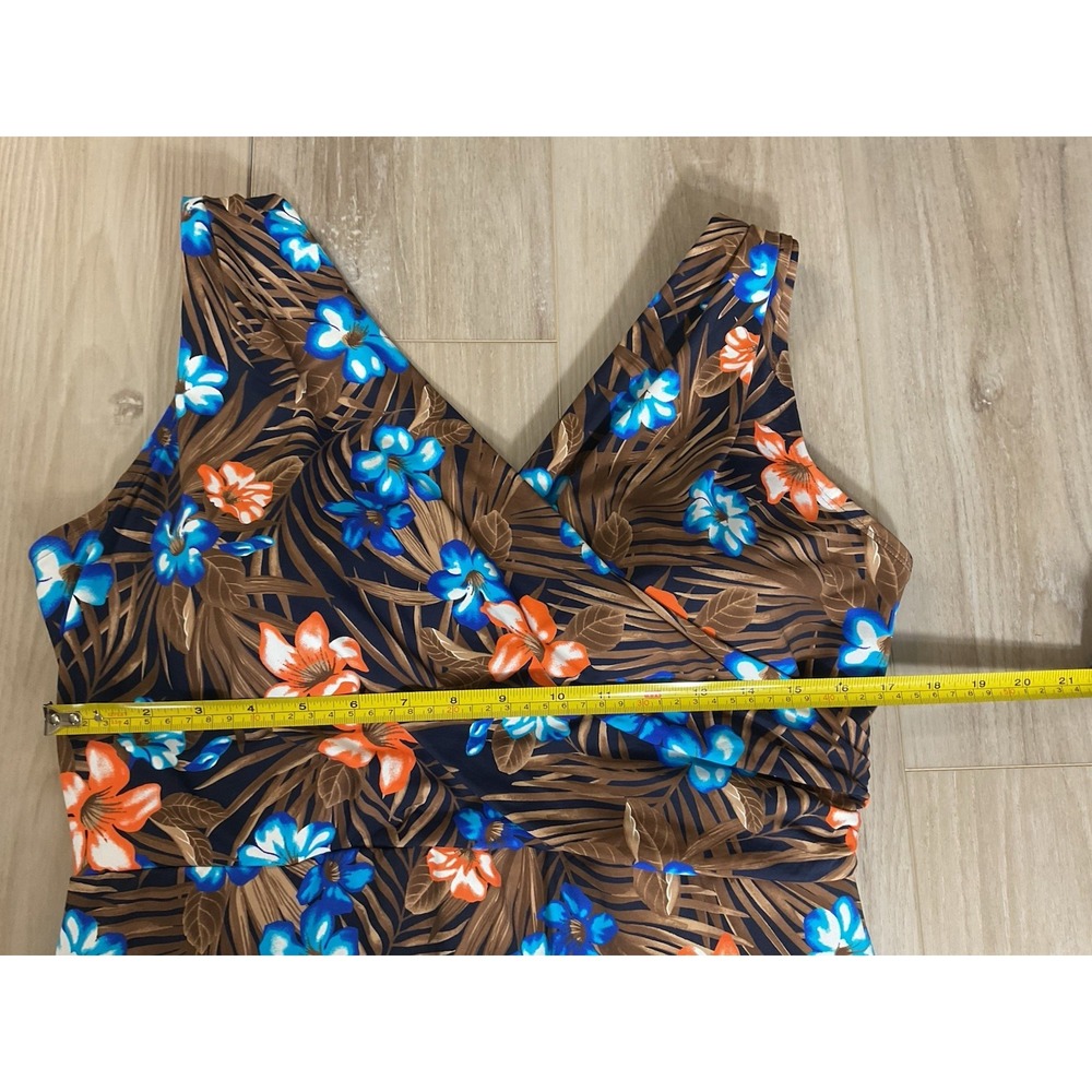 NEW Lands' End Women Tummy Control Surplice Swim Dress 1 Piece Sz 18 DD Tropical - Picture 6 of 11